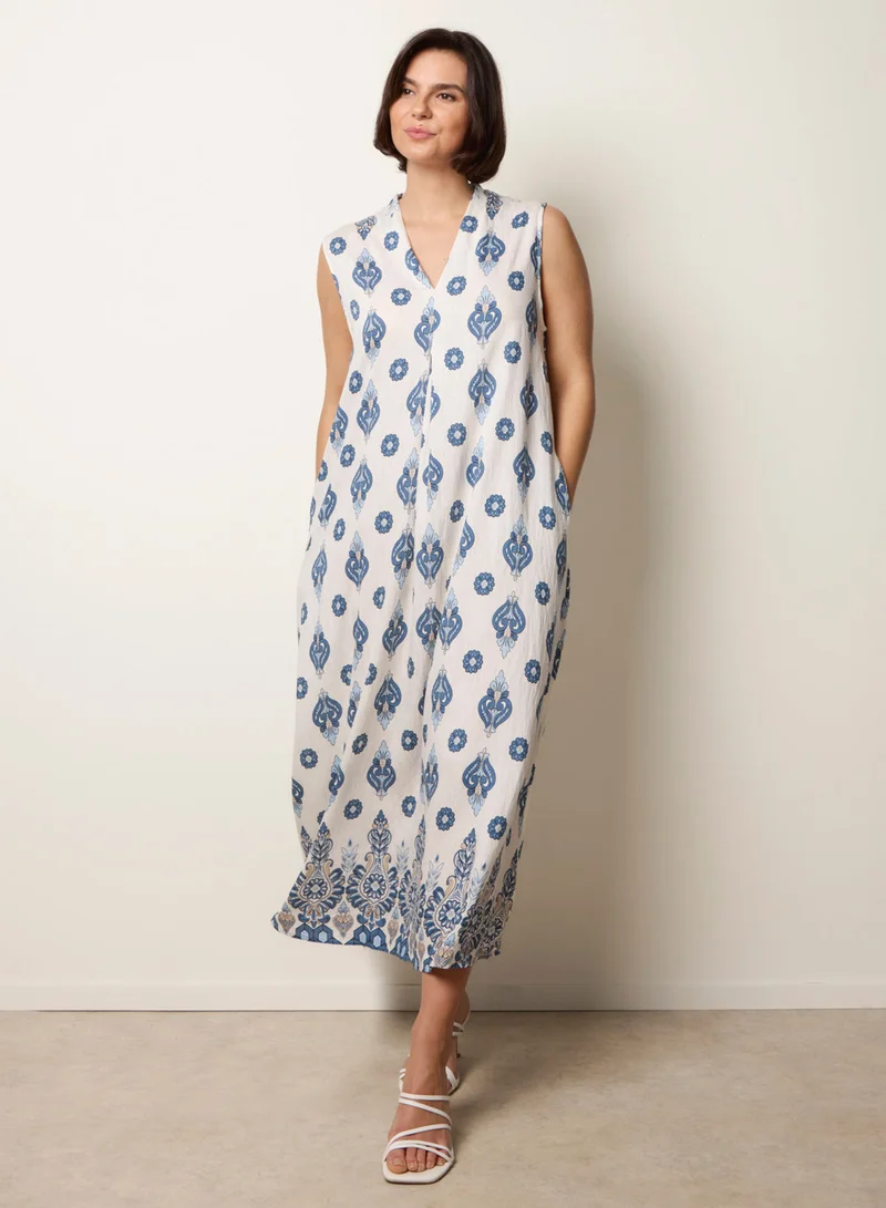 Blue Vanilla Floral Print A Line Dress